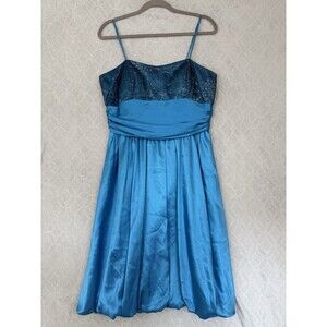 Vtg Y2K Babydoll Bubble Dress M/L? Blue Mesh Satin Sparkle Fairy Whimsy Party